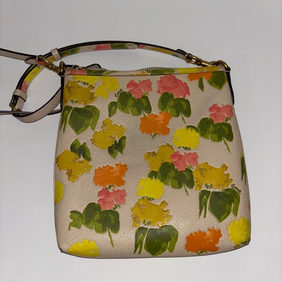 Coach CC556 Floral Print Kitt Crossbody Handbag Multicolor Pebbled Leather - Picture 2 of 9